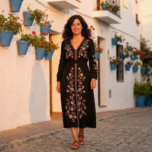 Vestido Artesanal Bordado Floral™