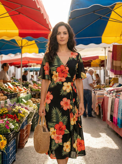 Vestido Artesanal Tropical Negro - Foto 6